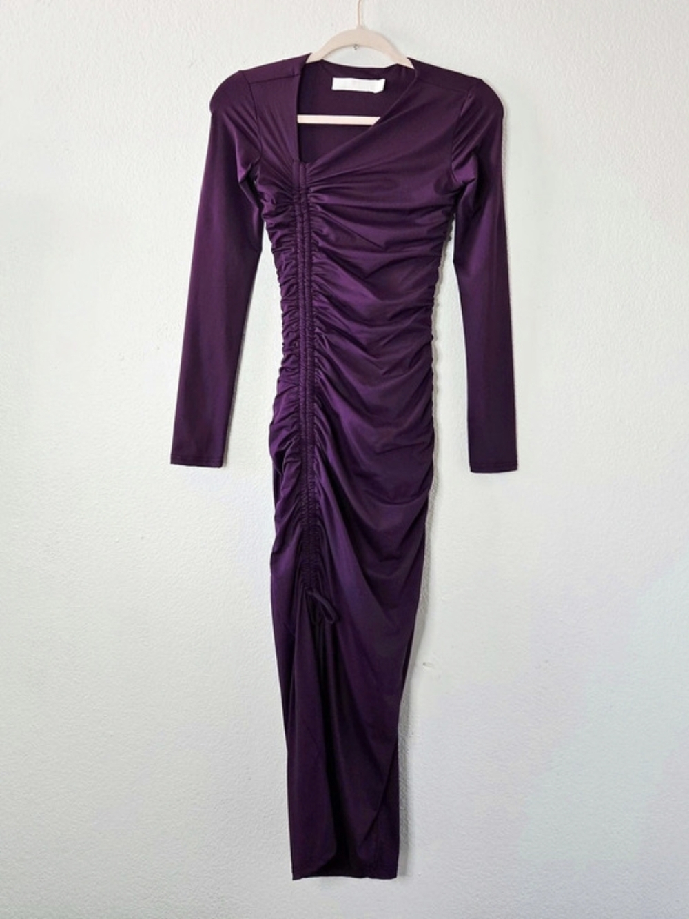 Rachel Parcell Purple Ruched Long Sleeve Asymetric Neck Maxi Dress Size XXS - Picture 1 of 8